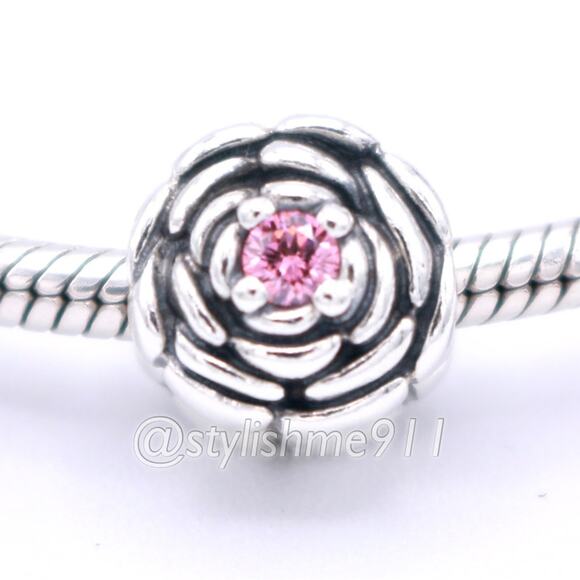 Pandora Jewelry - Authentic Pandora Blooming Rose Charm with Salmon Pink Zirconia